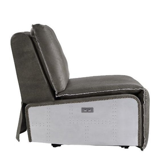 Acme Furniture Metier Power Motion Recliner in Gray Top Grain Leather & Aluminum 59940