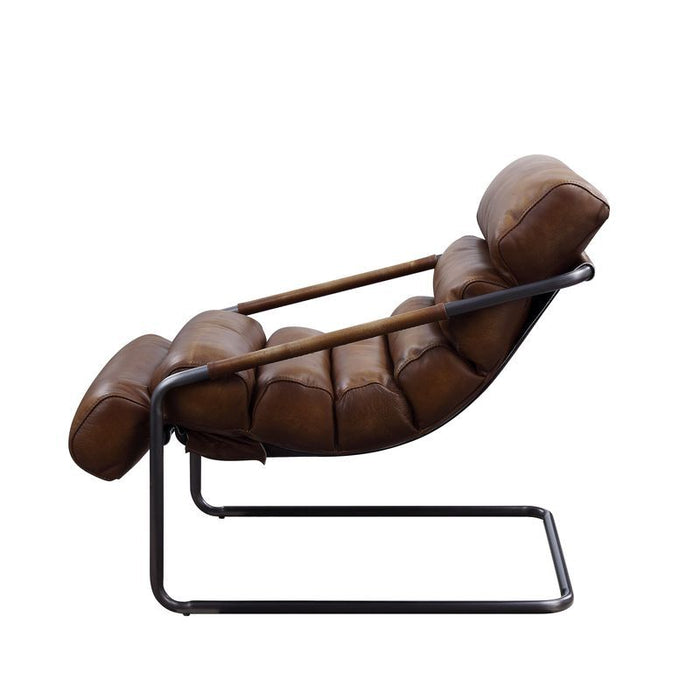 Acme Furniture Dolgren Accent Chair in Sahara Top Grain Leather & Matt Iron Finish 59948