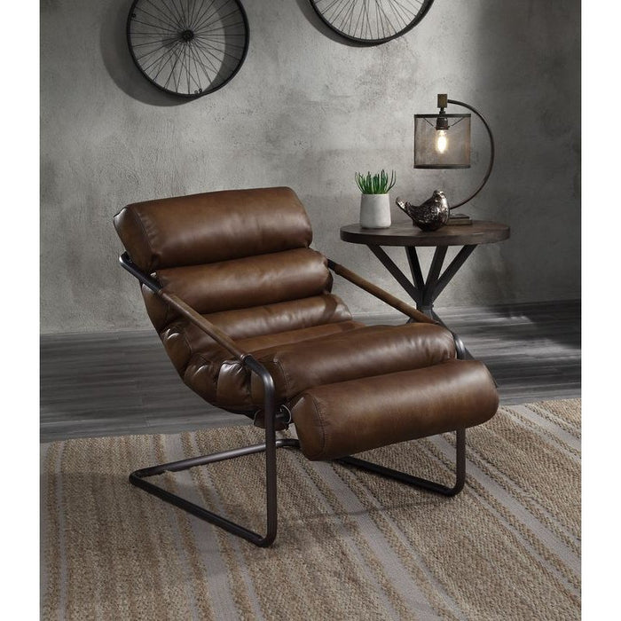 Acme Furniture Dolgren Accent Chair in Sahara Top Grain Leather & Matt Iron Finish 59948
