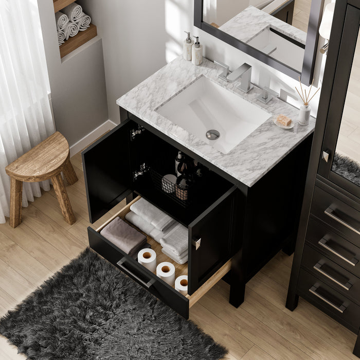 Eviva Aberdeen 30" Transitional Bathroom Vanity in Espresso, Gray or White Finish with White Carrara Marble Countertop and Undermount Porcelain Sink