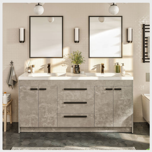 Eviva Elite Stamford 60 White Solid Wood Bathroom Vanity Set with Double  OG White Carrera Marble Top & White Undermount Porcelain Sinks