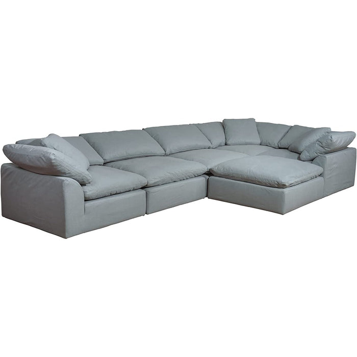 Sunset Trading Cloud Puff 6 Piece 176" Wide Slipcovered Modular L Shaped Sectional Sofa with Ottoman | Stain Resistant Performance Fabric | Ocean Blue SU-1458-43-3C-2A-1O