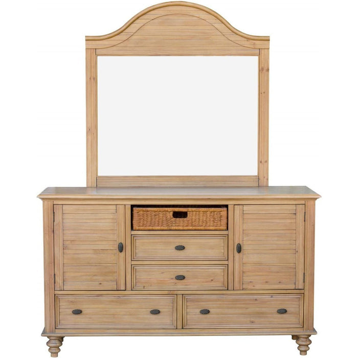 Sunset Trading Vintage Casual Dresser with Mirror | Distressed Natural Maple Acacia | Solid Wood CF-1230_34-0252