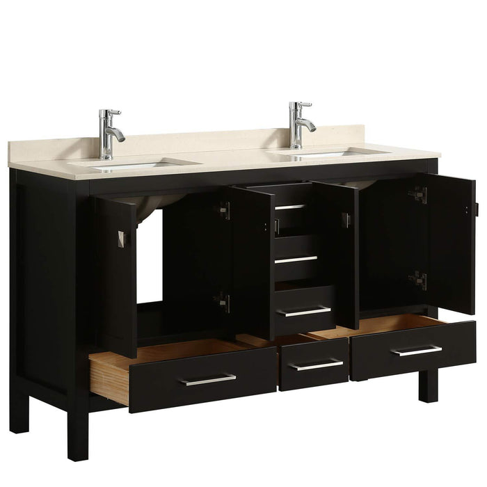 Eviva London 60" X 18" Transitional bathroom vanity with Crema marfil marble and double Porcelain Sinks