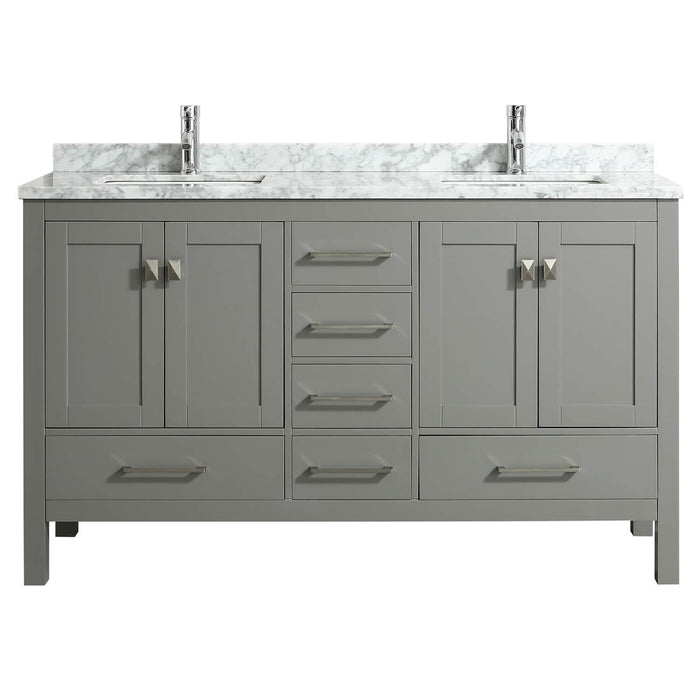 Eviva London 60" X 18" Transitional bathroom vanity with Crema marfil marble and double Porcelain Sinks