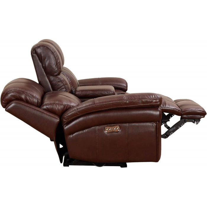 Sunset Trading Luxe Leather Reclining Loveseat with Power Headrest | Console Storage and Cupholders | USB Ports | Brown SU-9102-88-1394-73