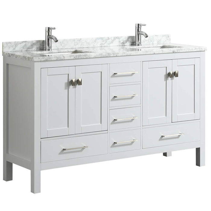 Eviva London 60" X 18" Transitional bathroom vanity with Crema marfil marble and double Porcelain Sinks