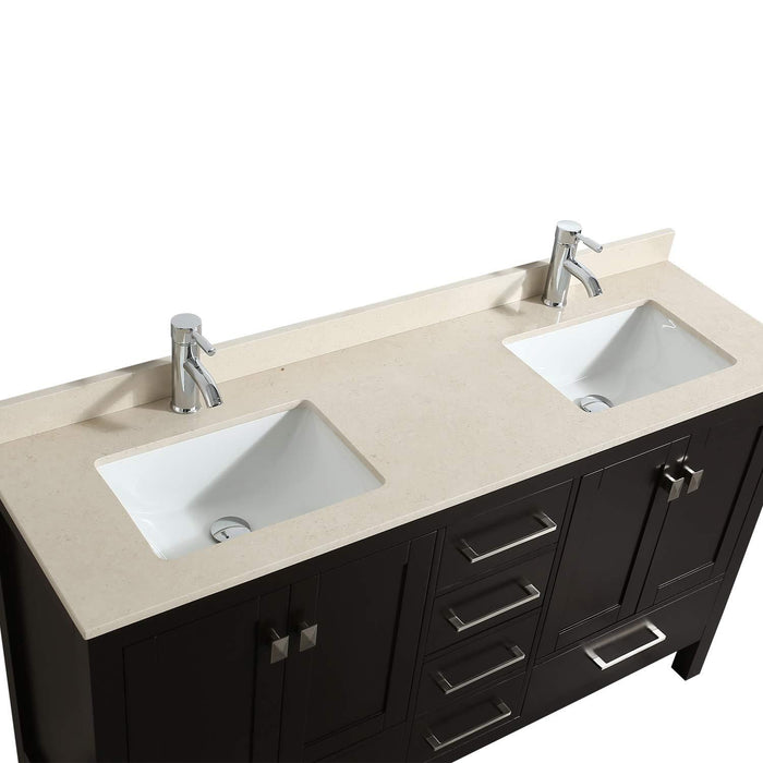 Eviva London 60" X 18" Transitional bathroom vanity with Crema marfil marble and double Porcelain Sinks