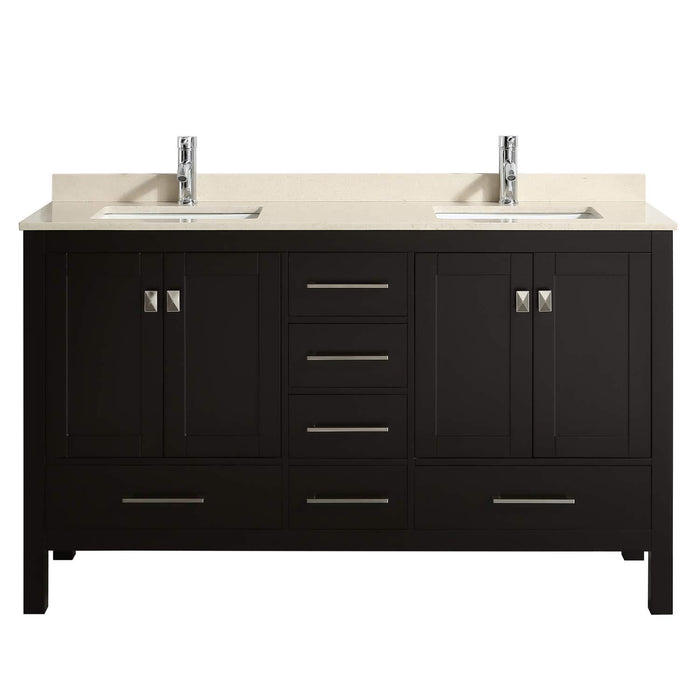 Eviva London 60" X 18" Transitional bathroom vanity with Crema marfil marble and double Porcelain Sinks