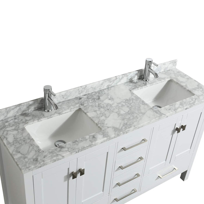 Eviva London 60" X 18" Transitional bathroom vanity with Crema marfil marble and double Porcelain Sinks