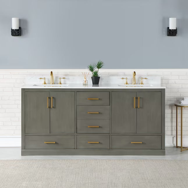 Altair Design Monna 72"" Double Bathroom Vanity Set in Gray Pine with Aosta White Composite Stone Countertop