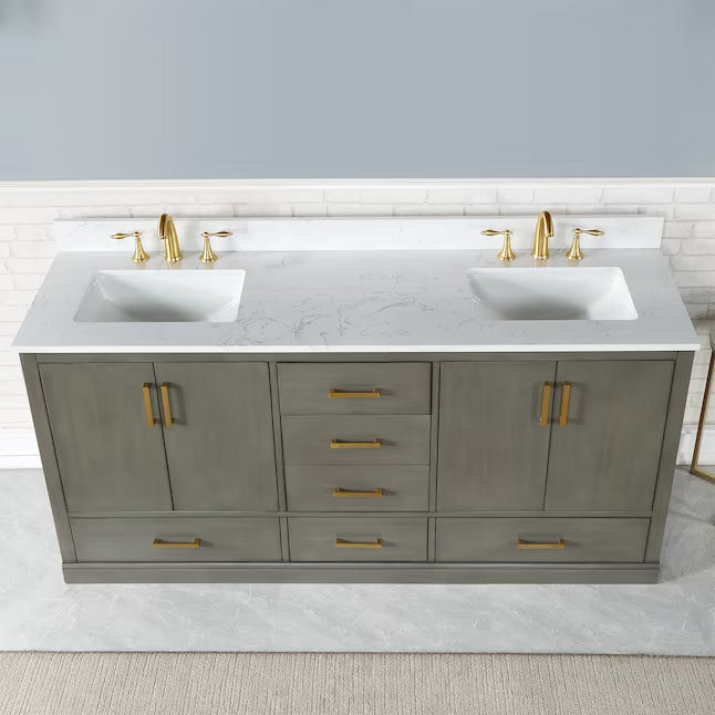Altair Design Monna 72"" Double Bathroom Vanity Set in Gray Pine with Aosta White Composite Stone Countertop