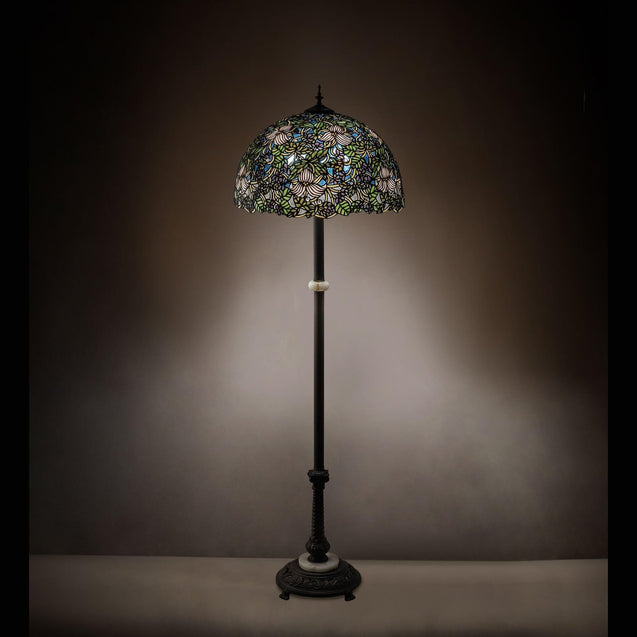 Meyda 60"H Tiffany Green Trillium & Violet Floor Lamp