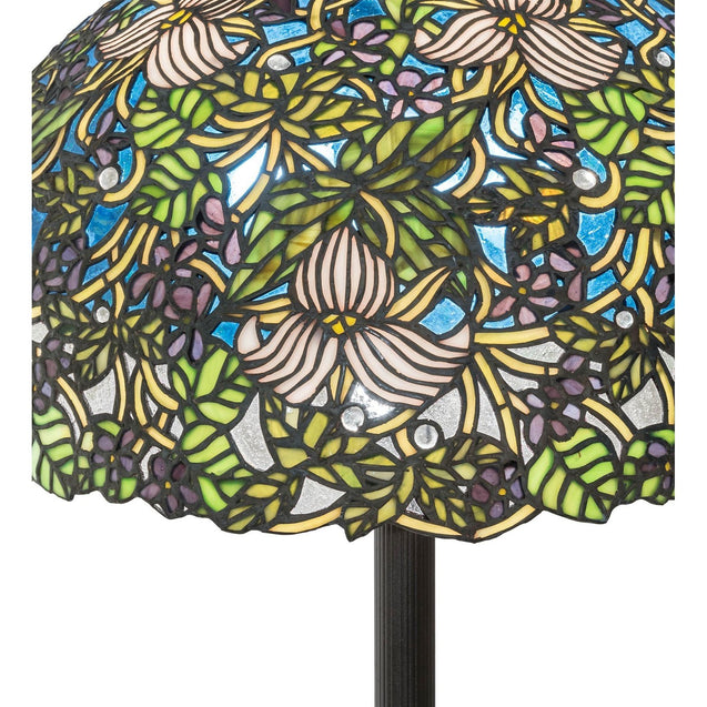 Meyda 60"H Tiffany Green Trillium & Violet Floor Lamp