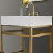 Altair Design Merano 30"" Single Stainless Steel Vanity Console in Brushed Gold with Aosta White Stone Countertop