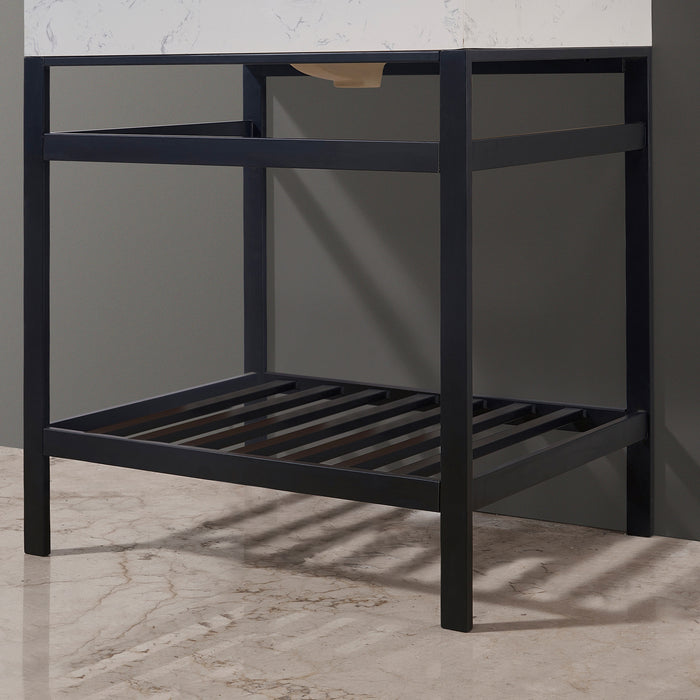 Altair Design Merano 30"" Single Stainless Steel Vanity Console in Matt Black with Aosta White Stone Countertop