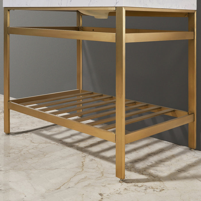 Altair Design Merano 36"" Single Stainless Steel Vanity Console in Brushed Gold with Aosta White Stone Countertop