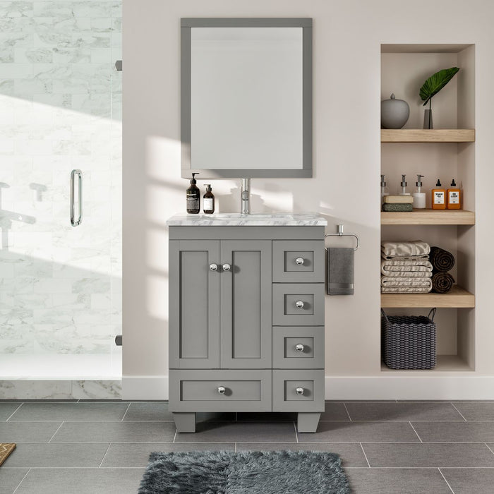 Eviva Happy 24" x 18" Transitional Bathroom Vanity in Espresso, Gray or White Finish with White Carrara Marble Countertop and Undermount Porcelain Sink