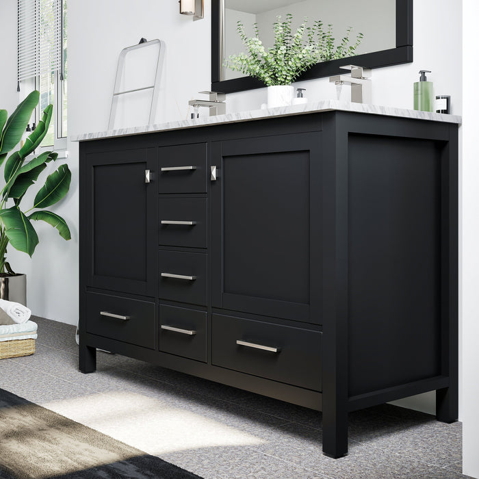 Eviva London 48" x 18" Transitional Double Sink Bathroom Vanity in Espresso, Gray or White Finish with White Carrara Marble Countertop and Undermount Porcelain Sinks