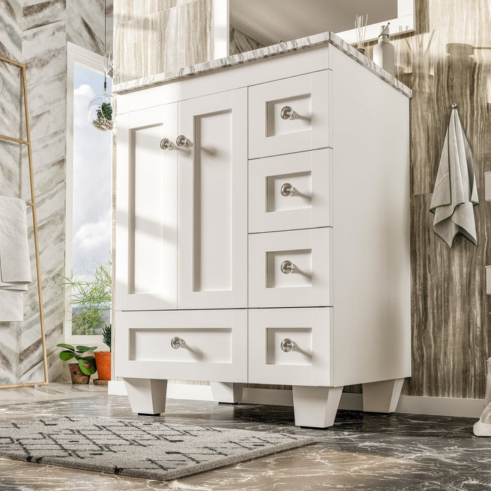 Eviva Happy 24" x 18" Transitional Bathroom Vanity in Espresso, Gray or White Finish with White Carrara Marble Countertop and Undermount Porcelain Sink