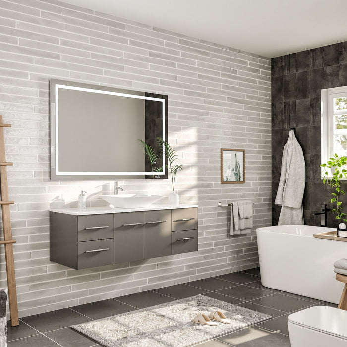 Eviva Totti Wave 48" Modern Bathroom Vanity in Gray, or White, Finish with Super White Man-Made Stone Countertop and Porcelain Vessel Sink