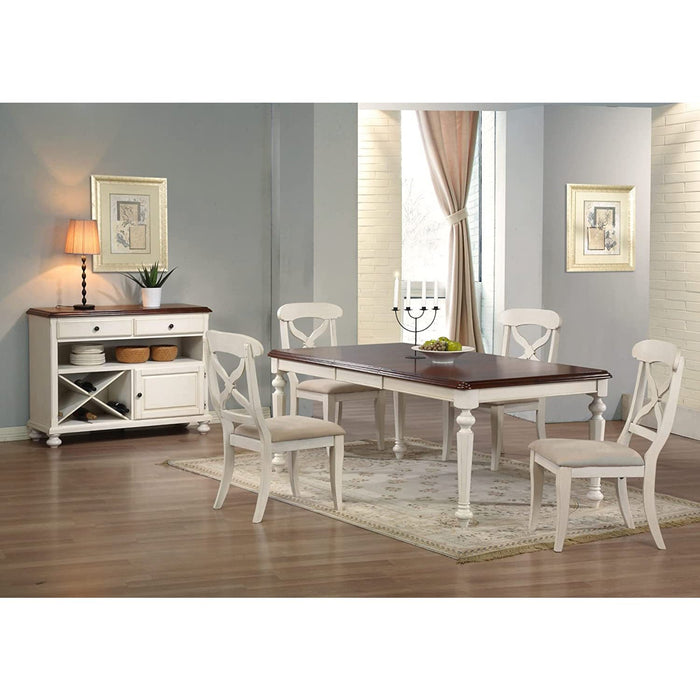 Sunset Trading Andrews 6 Piece 76" Rectangular Butterfly Extendable Dining Set | Antique White Chestnut Brown | Server | Seats 8 DLU-ADW4276-C12-SRAW6PC