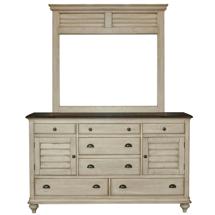 Sunset Trading Shades of Sand Dresser with Shutter Mirror | Cream/Walnut Brown Solid Wood CF-2330_34-0490