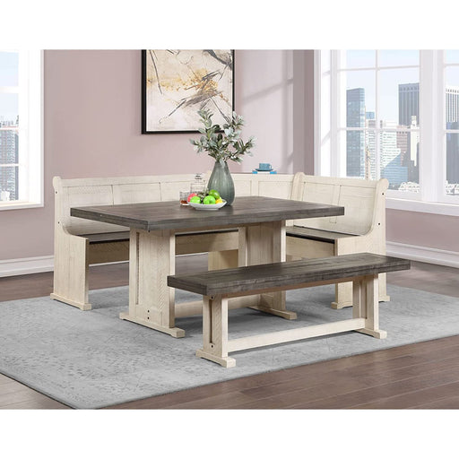 Sunset Trading Sunny Dining Nook Table Set | Distressed Antique White/Grey Wood | Kitchen Corner Storage Bench Seating VH-8400-WG