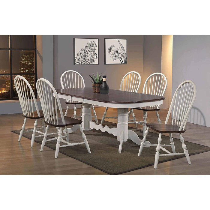Sunset Trading Andrews 7 Piece 96" Oval Double Pedestal Extendable Dining Set | Butterfly Leaf Table | Antique White and Chestnut Brown | Seats 10 DLU-ADW4296-C30-AW7PC