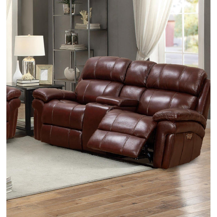 Sunset Trading Luxe Leather Reclining Loveseat with Power Headrest | Console Storage and Cupholders | USB Ports | Brown SU-9102-88-1394-73