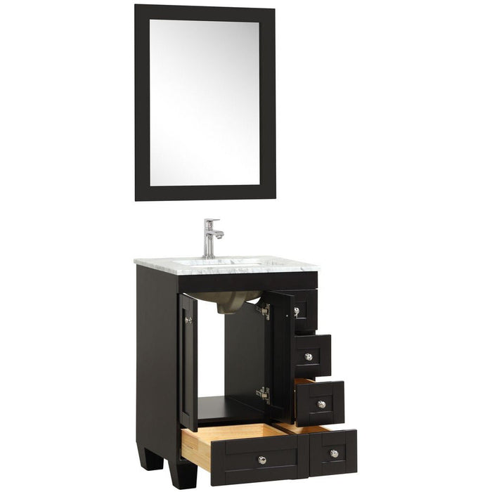 Eviva Happy 24" x 18" Transitional Bathroom Vanity in Espresso, Gray or White Finish with White Carrara Marble Countertop and Undermount Porcelain Sink