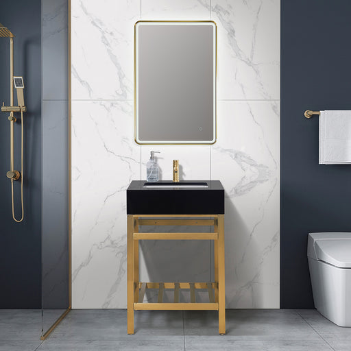 Altair Design Nauders 24"" Single Stainless Steel Vanity Console in Brushed Gold with Imperial Black Stone Countertop