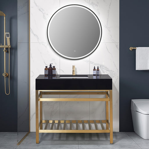 Altair Design Nauders 42"" Single Stainless Steel Vanity Console in Brushed Gold with Imperial Black Stone Countertop