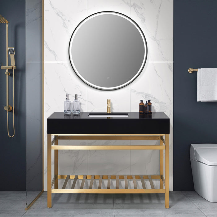Altair Design Nauders 48"" Single Stainless Steel Vanity Console in Brushed Gold with Imperial Black Stone Countertop