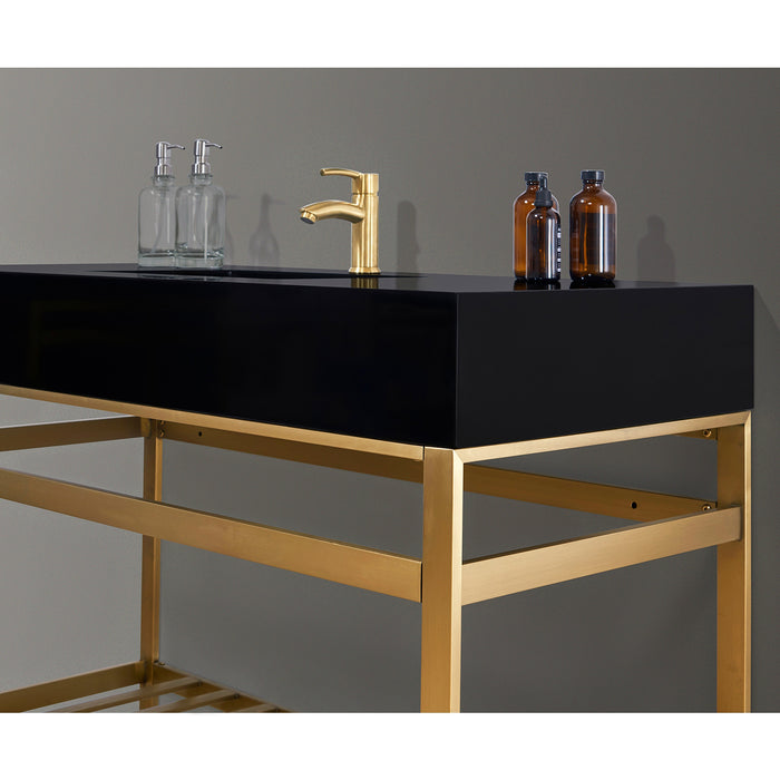 Altair Design Nauders 48"" Single Stainless Steel Vanity Console in Brushed Gold with Imperial Black Stone Countertop