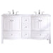 Eviva Stanton 60" Transitional Double Sink Bathroom Vanity in White Finish with White Carrara Countertop and Undermount Porcelain Sinks