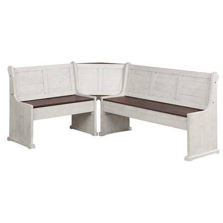 Sunset Trading Sunny Dining Nook Table Set | Distressed Cream/Brown Wood | Kitchen Corner Storage Bench Seating VH-9400-CB