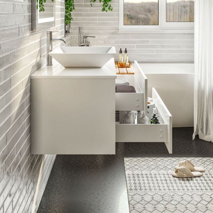 Eviva Totti Wave 30" Modern Bathroom Vanity in Espresso, Gray, or White, Finish with Super White Man-Made Stone Countertop and Porcelain Vessel Sink