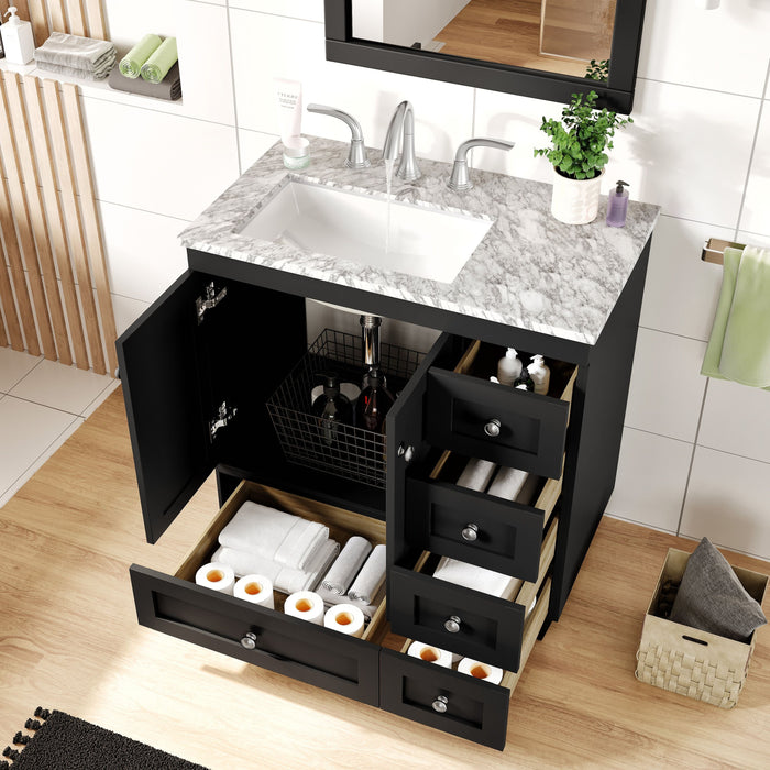 Eviva Acclaim 28" Transitional Bathroom Vanity in Espresso, Gray or White Finish with White Carrara Marble Countertop and Undermount Porcelain Sink