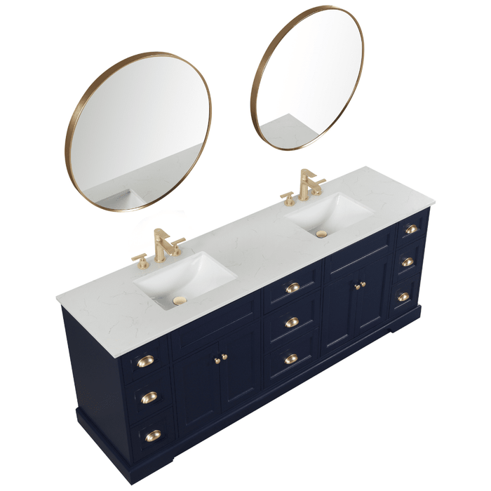 Eviva Epic 84" Transitional Vanity in Blue, Charcoal Gray, or White Finish with Brushed Nickel or Gold Hardware with White Quartz Top