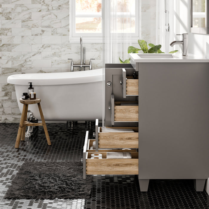 Eviva Acclaim 24" Transitional Bathroom Vanity in Gray or White Finish with White Quartz Countertop and Undermount Porcelain Sink