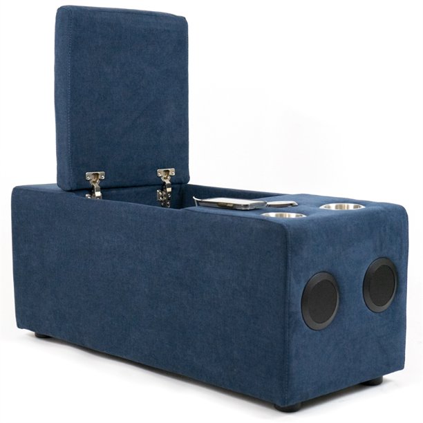 Sunset Trading Pixie 4 Piece Sofa Sectional | Modular Couch | Bluetooth Speaker Console Outlets USB Storage Cupholders | Navy Blue and Cream Fabric SU-UPX1671135-3A-MNW