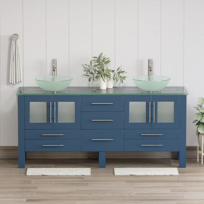 Cambridge Plumbing 71 Inch Modern Wood and Glass Vanity with Brushed Nickel Plumbing 8119BXLS-BN