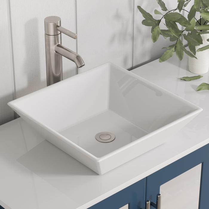Cambridge Plumbing 71 Inch Modern Wood and Porcelain Vanity with Brushed Nickel Plumbing 8119XLSF-BN