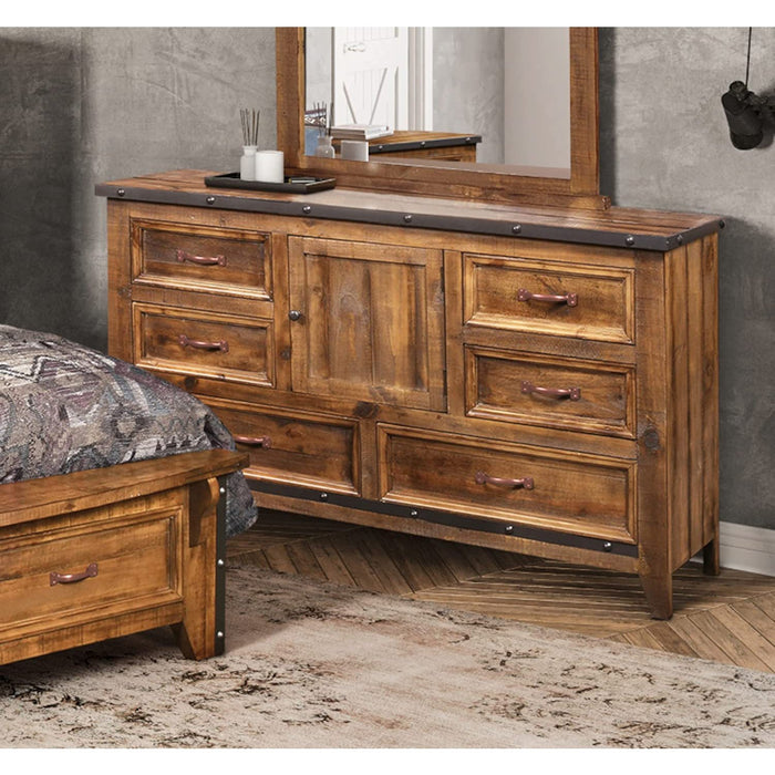Sunset Trading Rustic City Dresser| 6 Drawers| Door| Industrial Metal Accents HH-4365-310