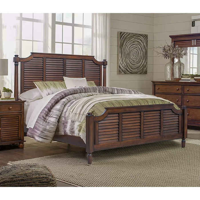 Sunset Trading Bahama Shutter Queen Bed | Tropical Walnut Brown Solid Wood CF-1105-0158-QB