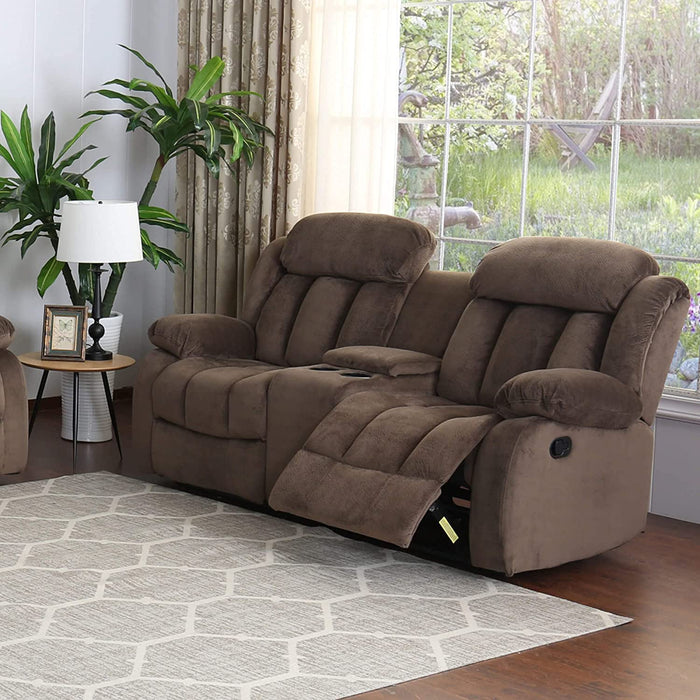 Sunset Trading Teddy Bear Reclining Loveseat with Console Storage, Cupholders | Two Manual Recliners | Brown Fabric SU-LN660-206