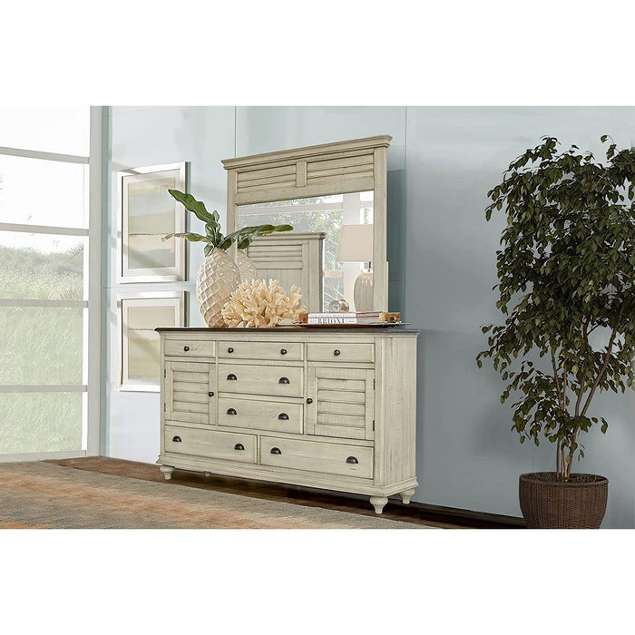 Sunset Trading Shades of Sand Dresser with Shutter Mirror | Cream/Walnut Brown Solid Wood CF-2330_34-0490
