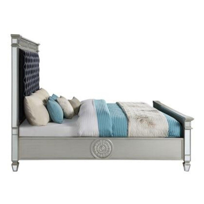 Acme Furniture Varian Queen Bed in Dark Navy Velvet & Mirrored 27350Q