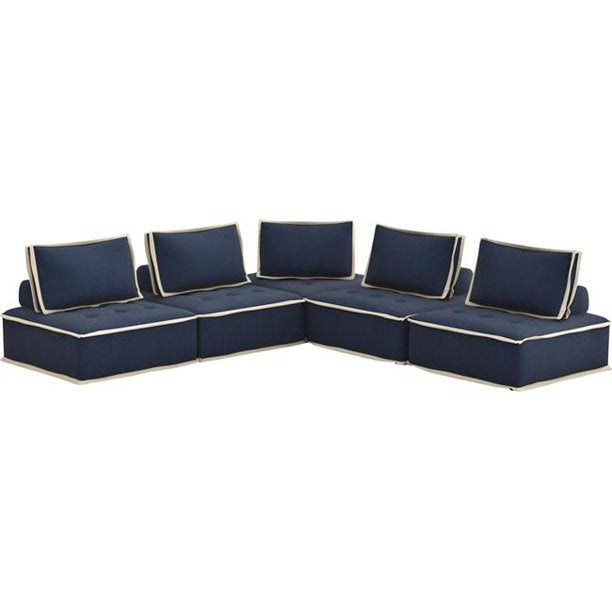 Sunset Trading Pixie 5 Piece Sofa Sectional | Modular Couch | Navy Blue and Cream Fabric SU-UPX1671135-5A-NW
